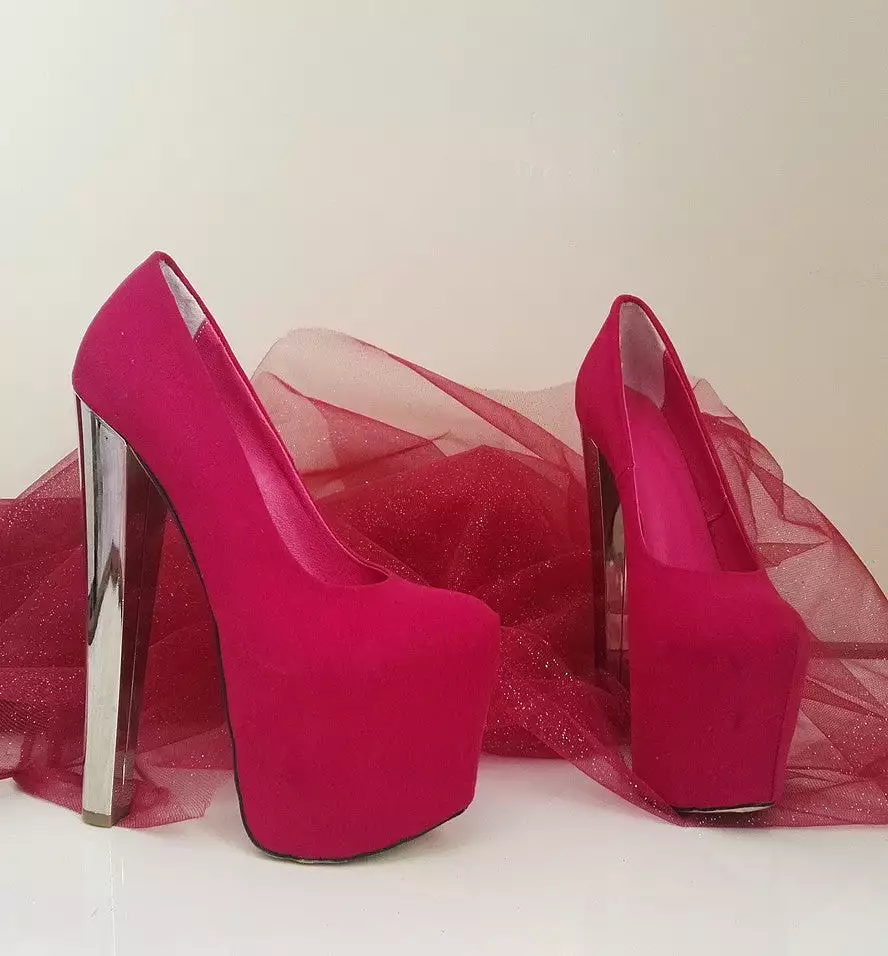 Hot Pink Platform -Silver High Heels