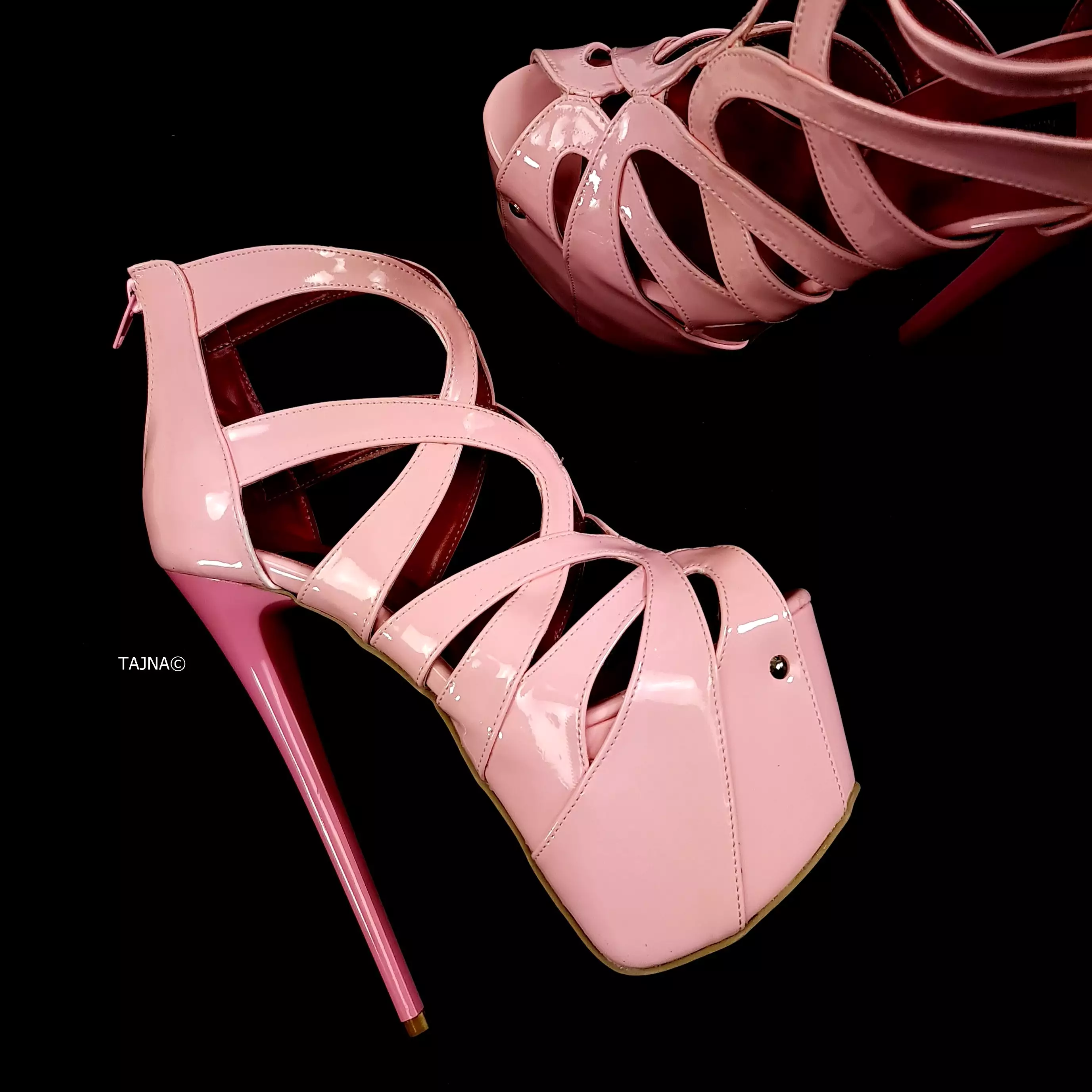 Light Pink Gloss Ankle Cage Bondage High Heels