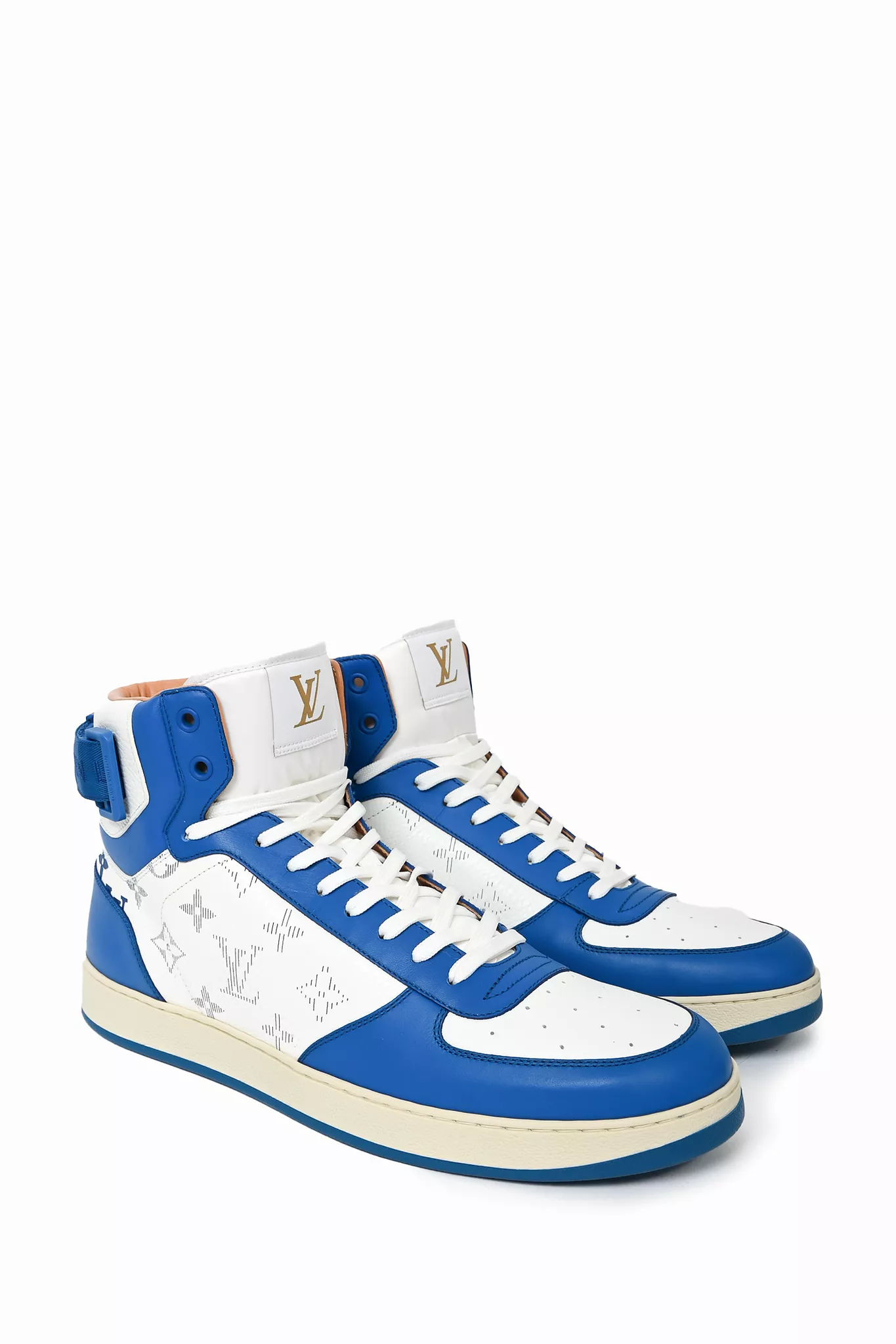 Louis Vuitton Blue/White Leather High Top Sneakers Size 9 Mens