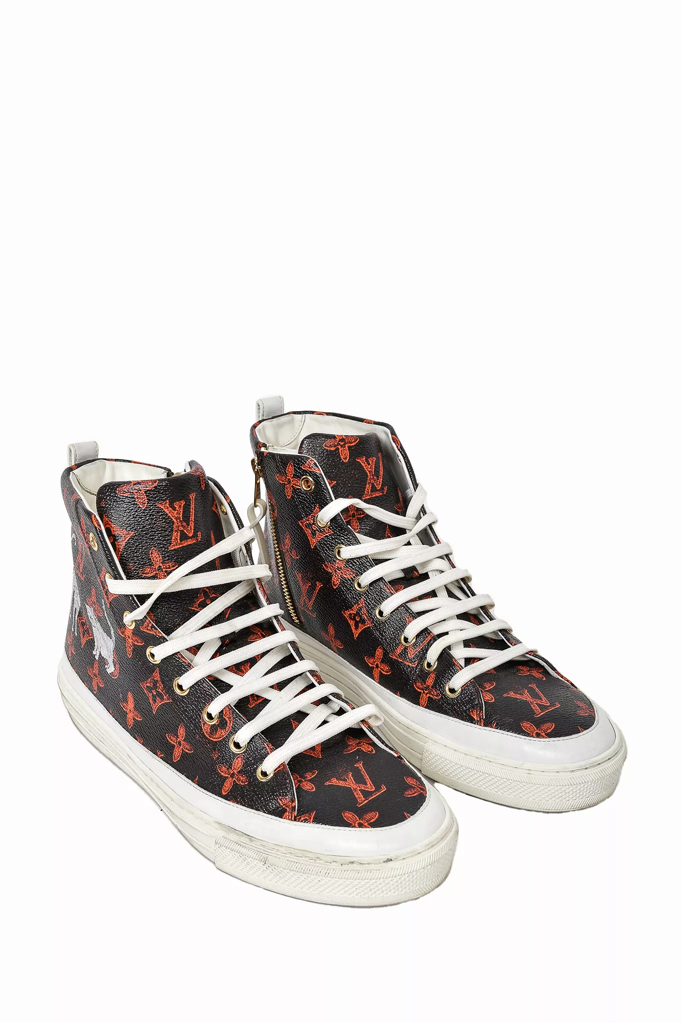 Louis Vuitton Brown/Orange Monogram 'Catogram Stellar' High Top Sneakers sz 42