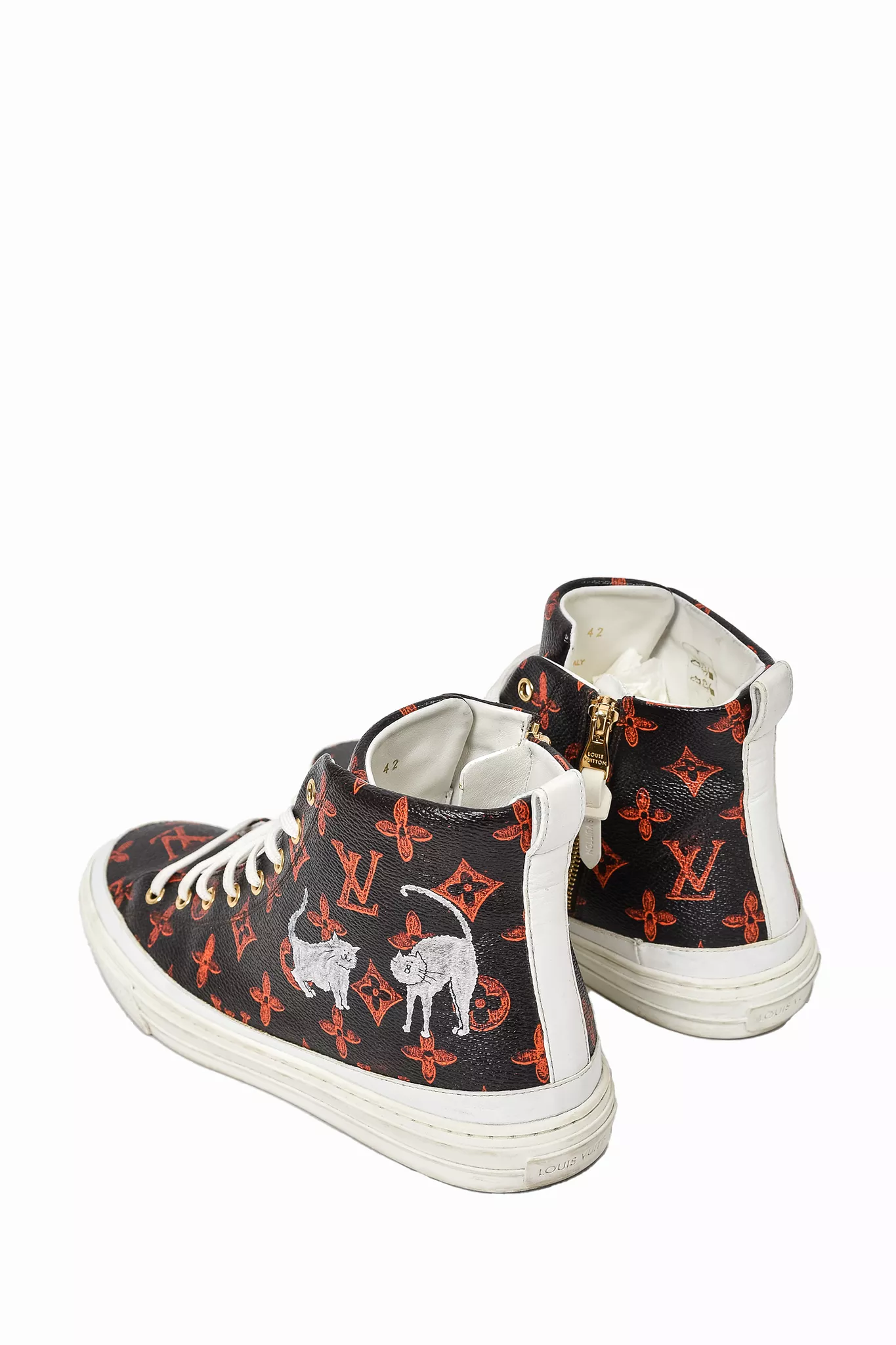 Louis Vuitton Brown/Orange Monogram 'Catogram Stellar' High Top Sneakers sz 42