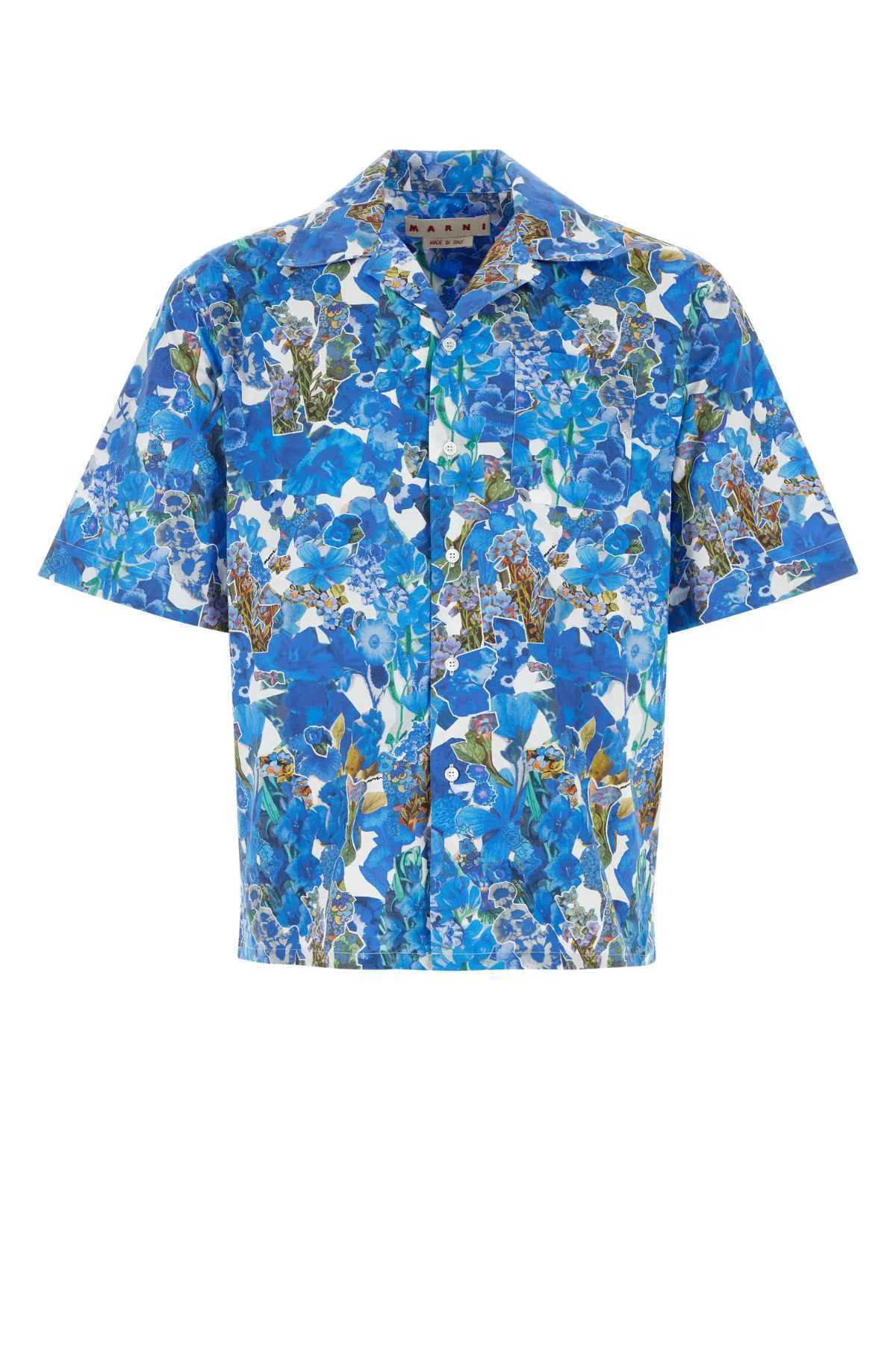 MARNI  |Poplin bowling shirt with Allegro Blues print