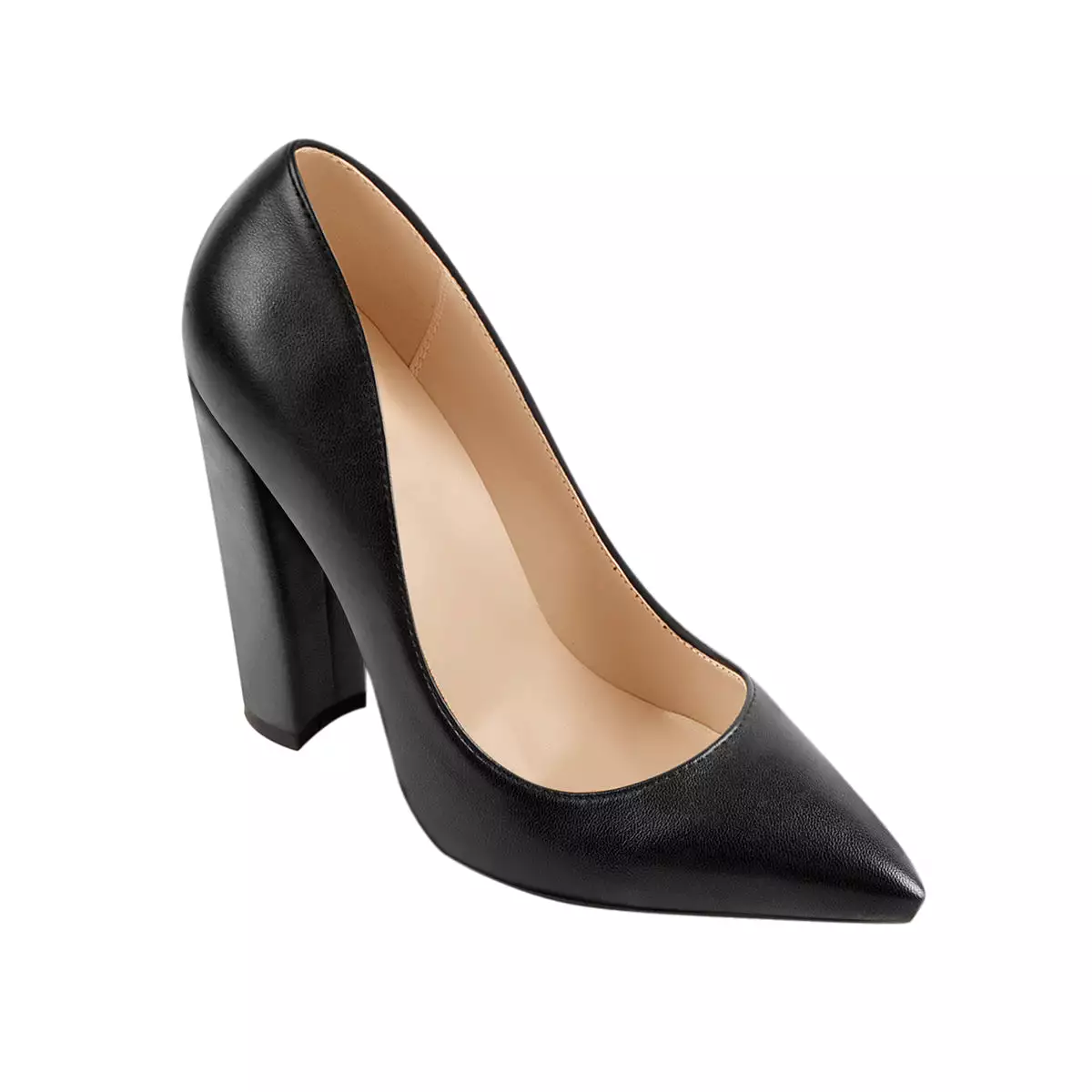 Matte Black Elegant Classic Pointed Toe Pumps Chunky Heels