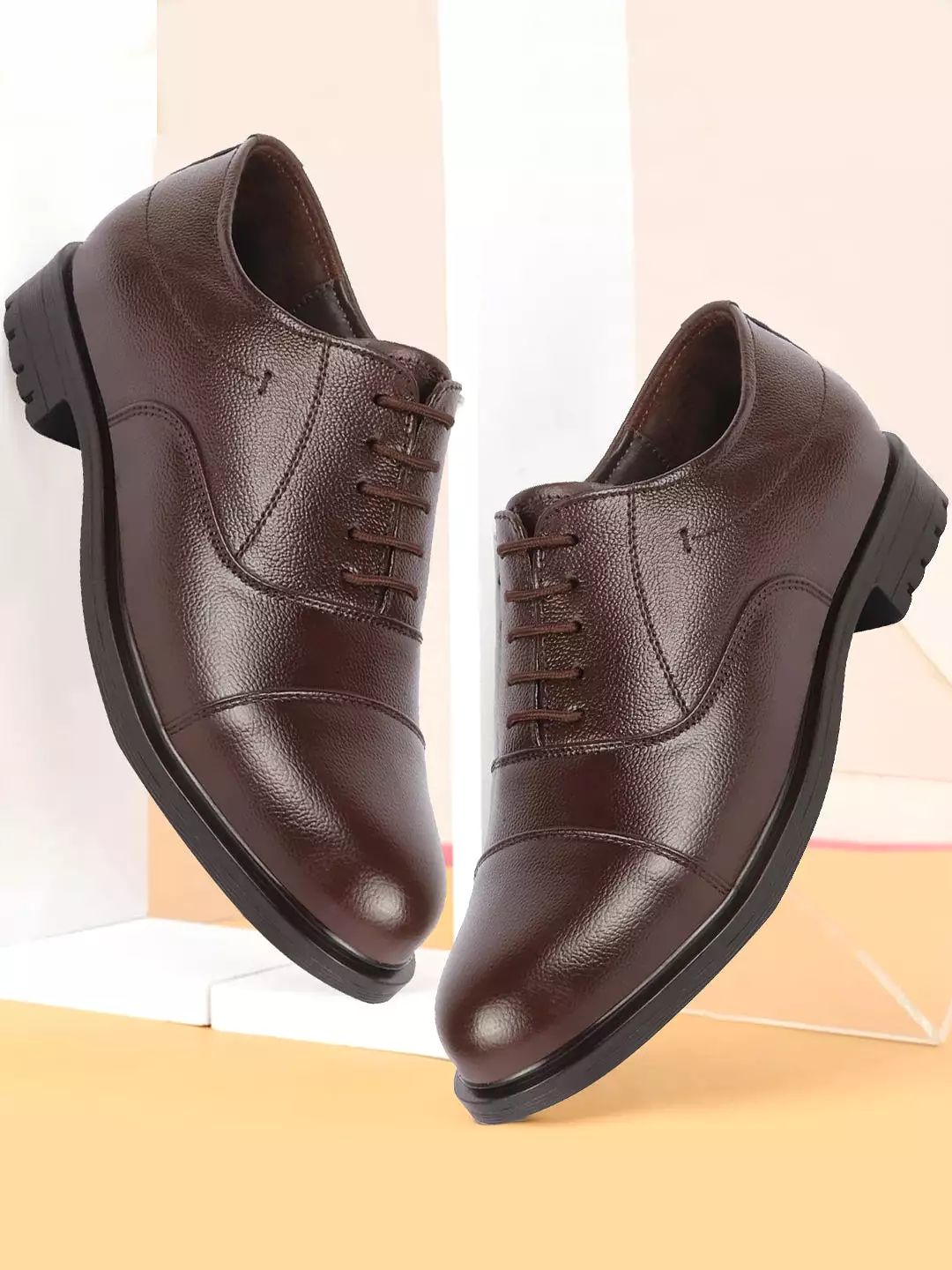 Men Brown Genuine Leather Formal Office Comfort Broad Feet Oxford Lace Up Shoes