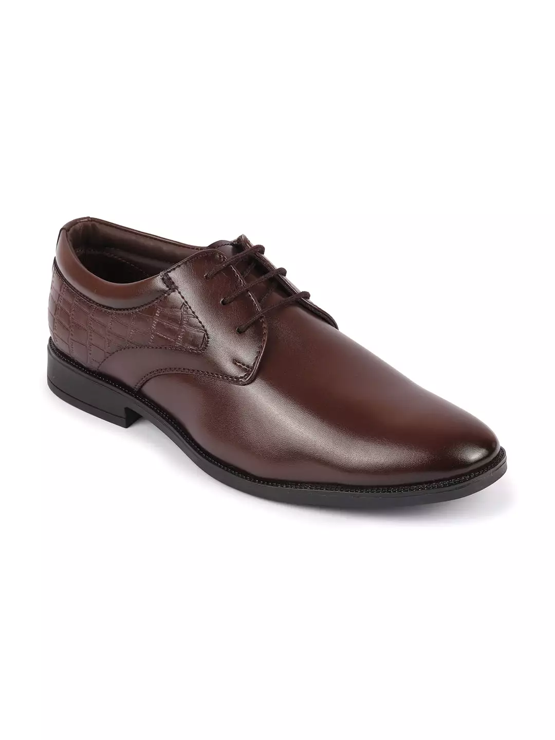 Men Brown Wedding Party Embossed Design Oxford Lace Up Shoes