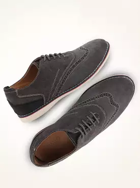 Men Grey Suede Leather Oxford Casual Shoes