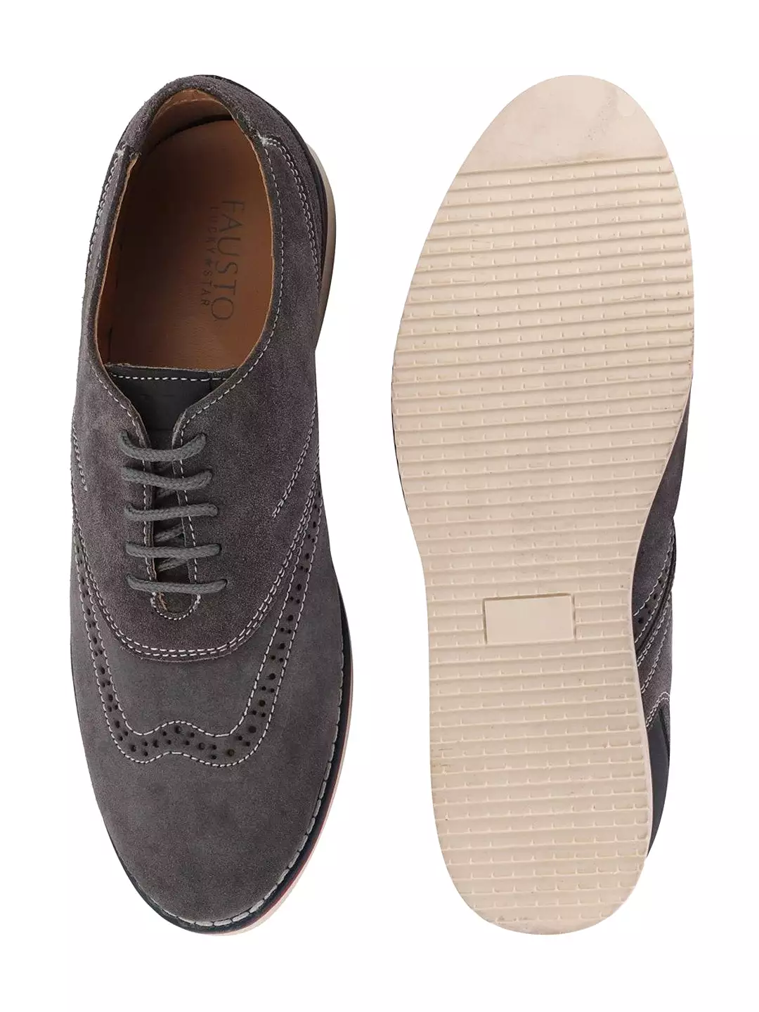 Men Grey Suede Leather Oxford Casual Shoes