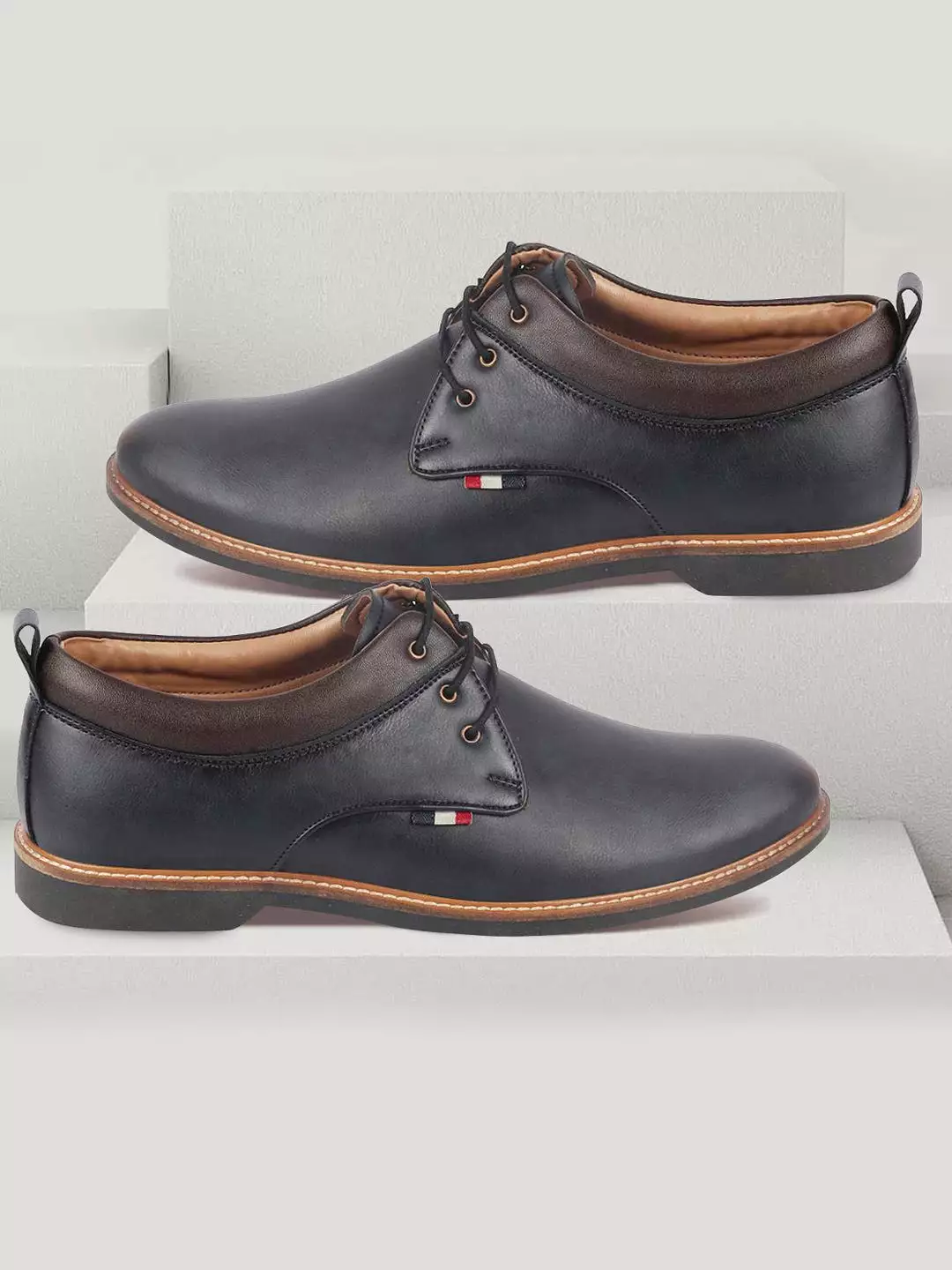 Men Navy Blue Formal Lace Up Oxford Shoes with TPR Welted Sole