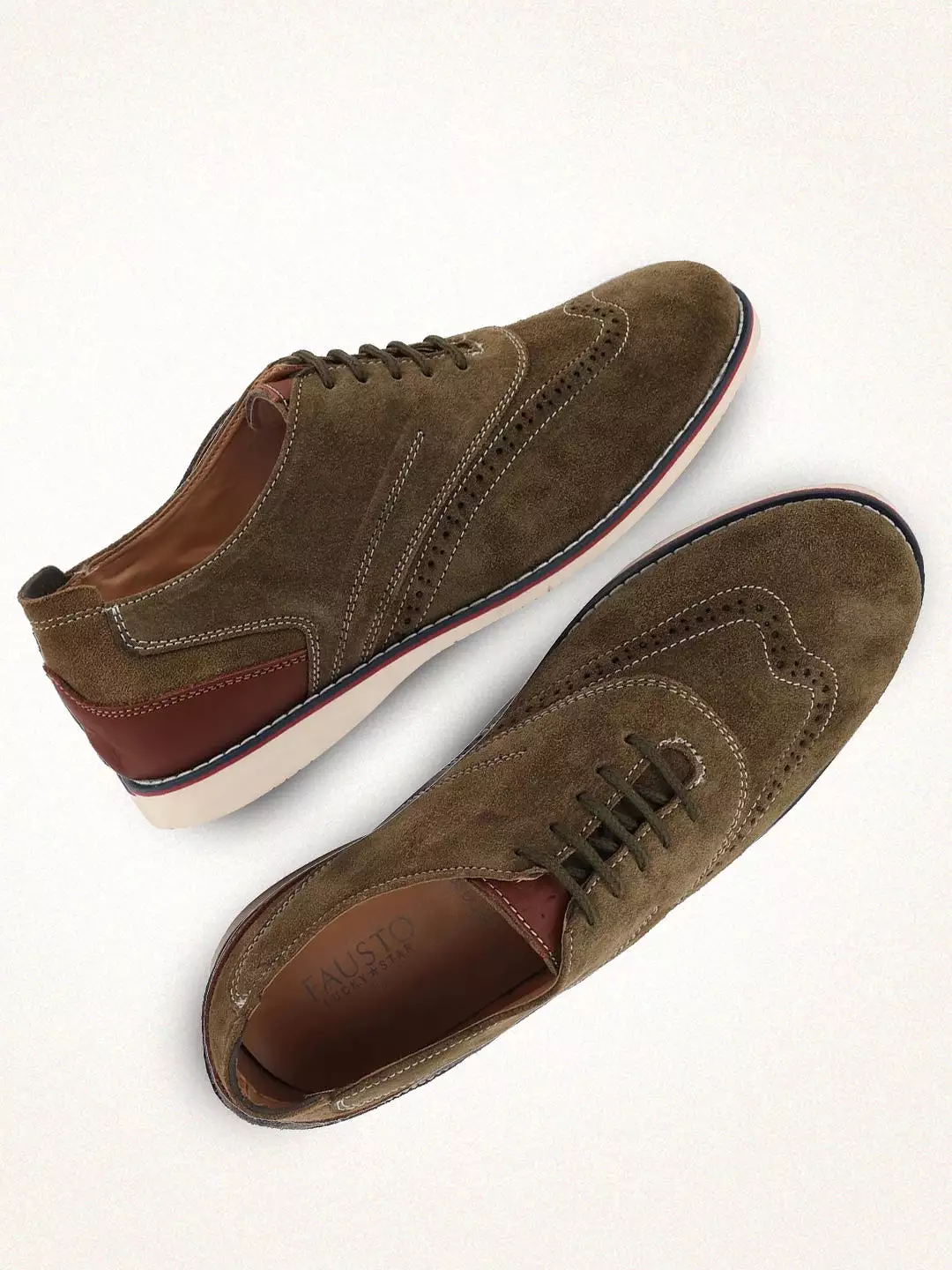 Men Olive Suede Leather Oxford Casual Shoes