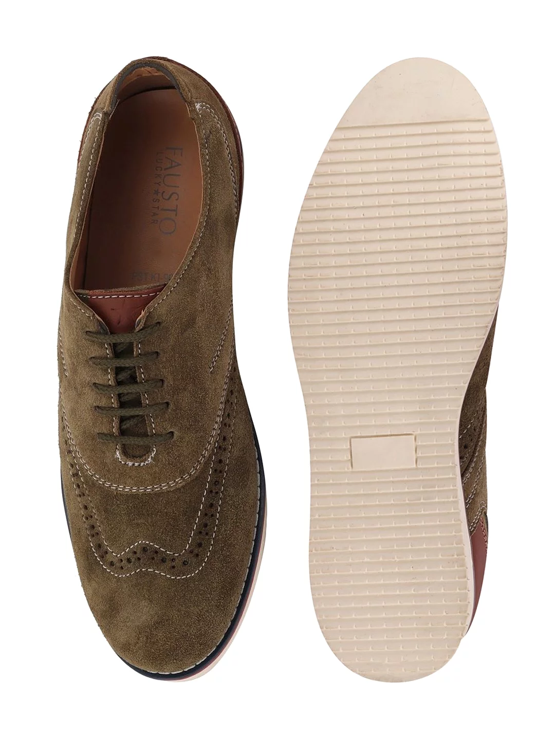 Men Olive Suede Leather Oxford Casual Shoes