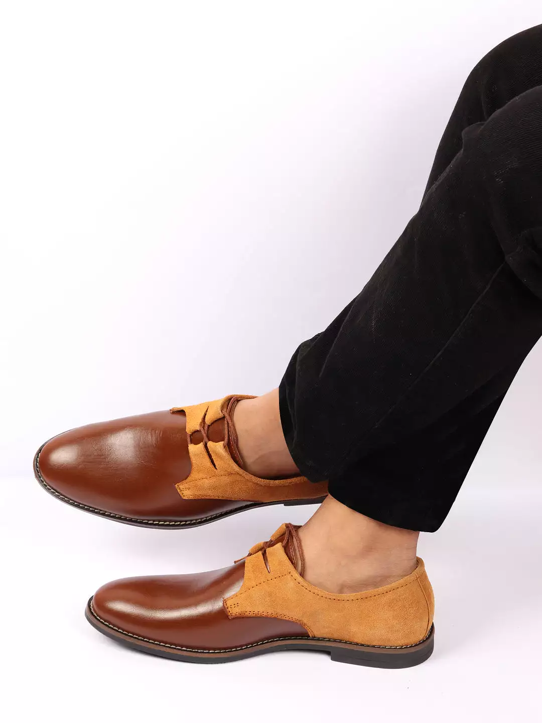 Men Tan Formal Leather Lace Up Oxford Shoes with TPR Welted Sole