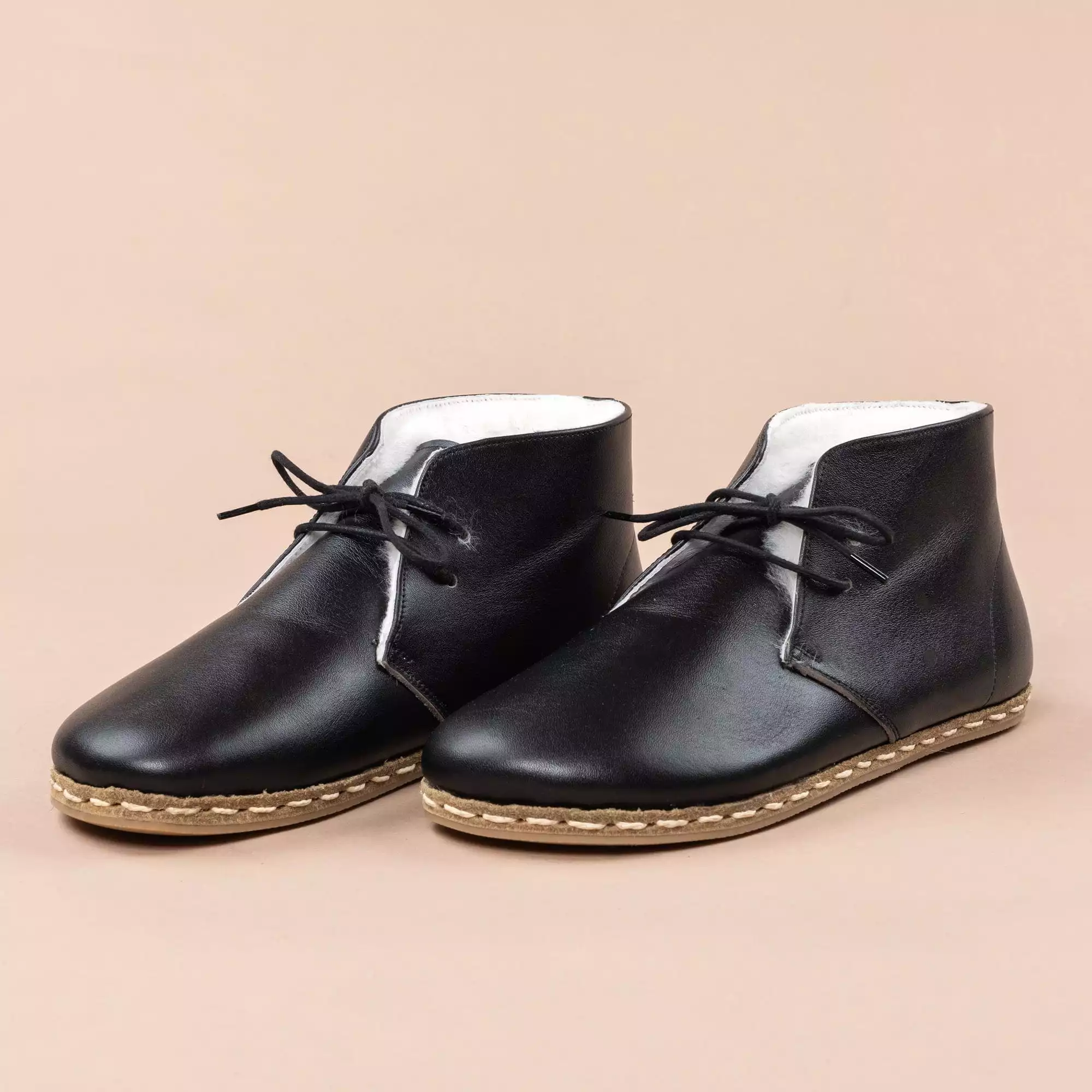 Men's Black Barefoot Oxford Boots with Fur