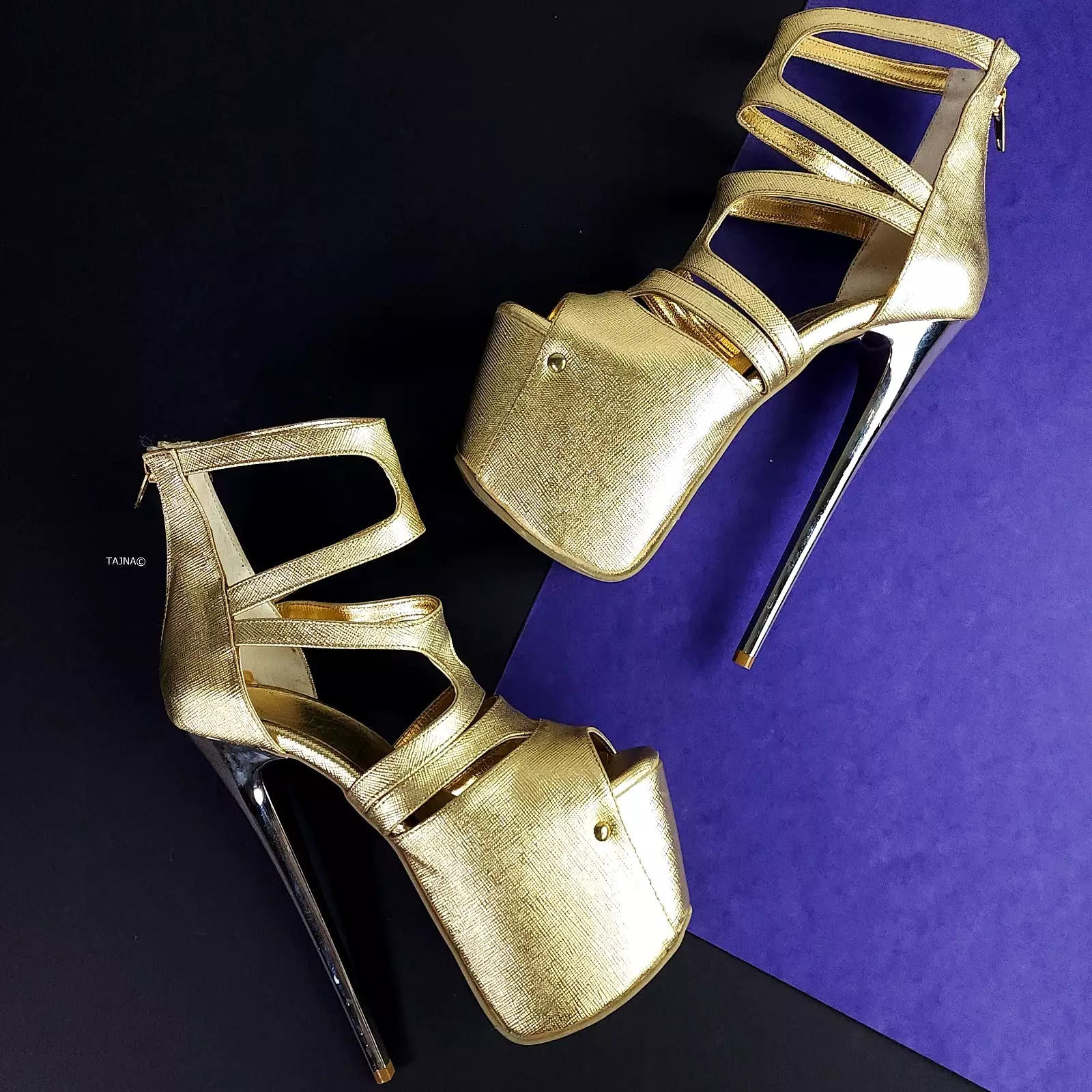 Metallic Gold Ankle Cut Platform High Heels