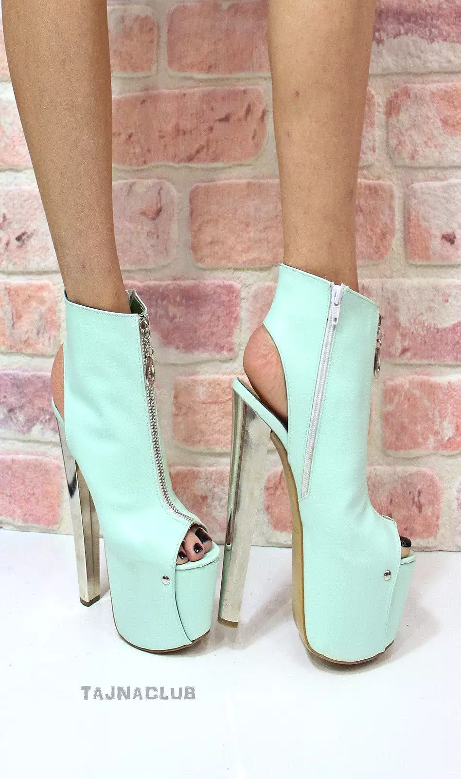 Mint Zipper Peep toe Metallic 20 cm Platform High Heels