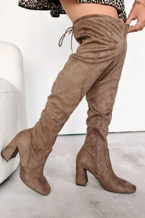 Pay Close Attention Faux Suede Thigh High Boots (Taupe)