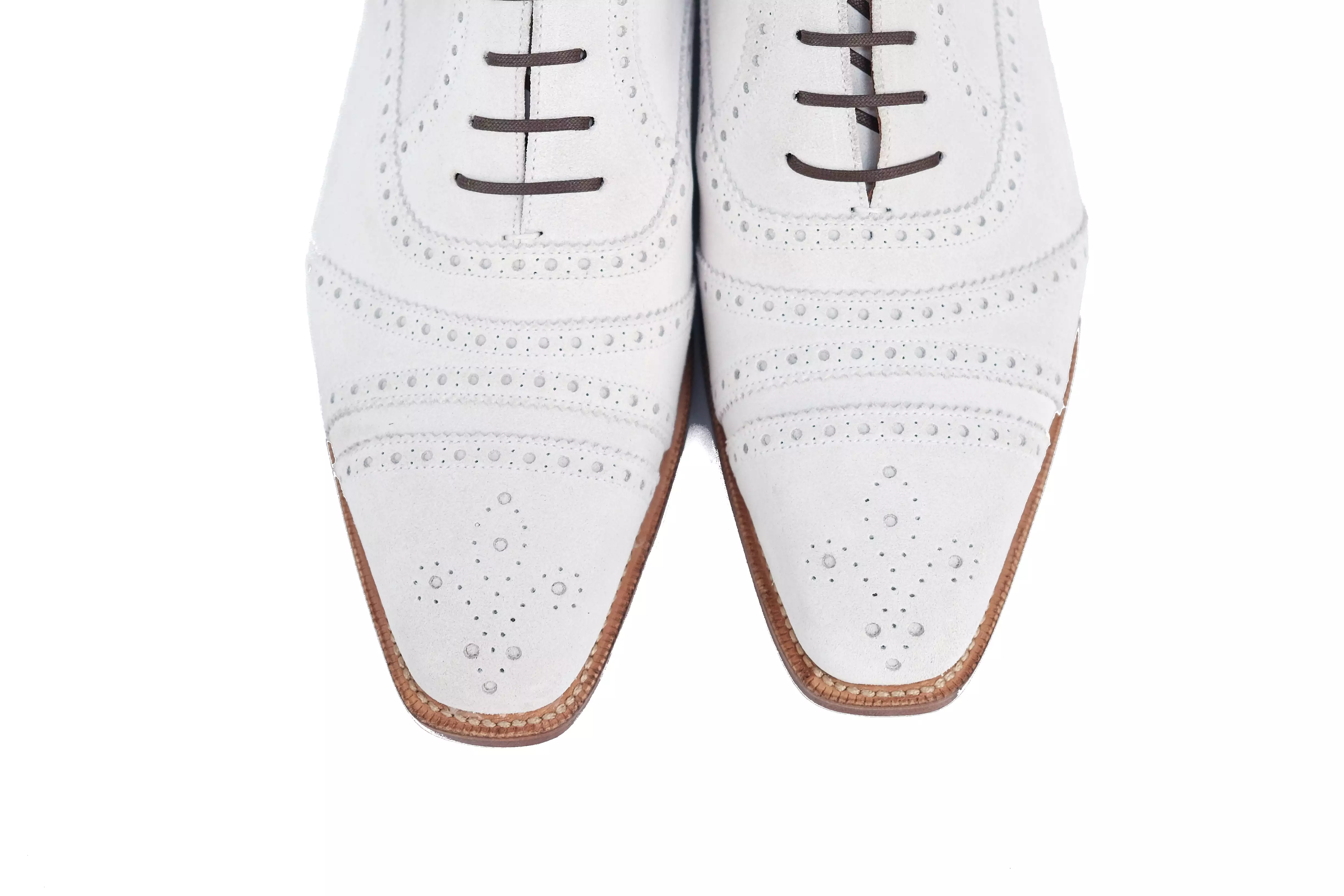 Phillips MTO - White Suede - MGF Last - Single Leather Sole - Fleur De Lys Medallion