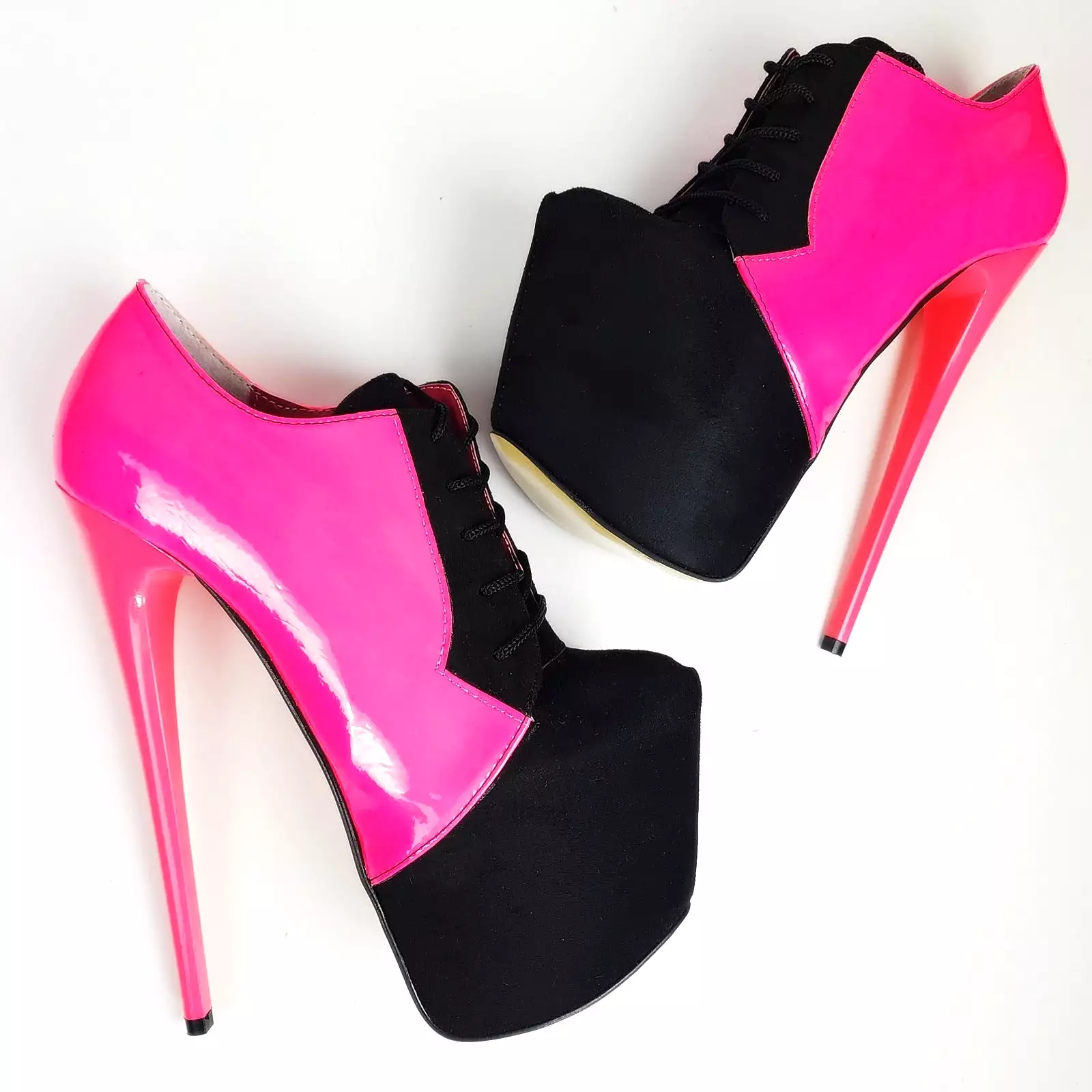 Pink Black Oxford Style Platform High Heels