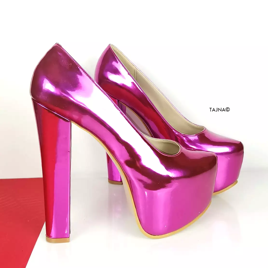 Pink Fucshia Mirror Chunky High Heels