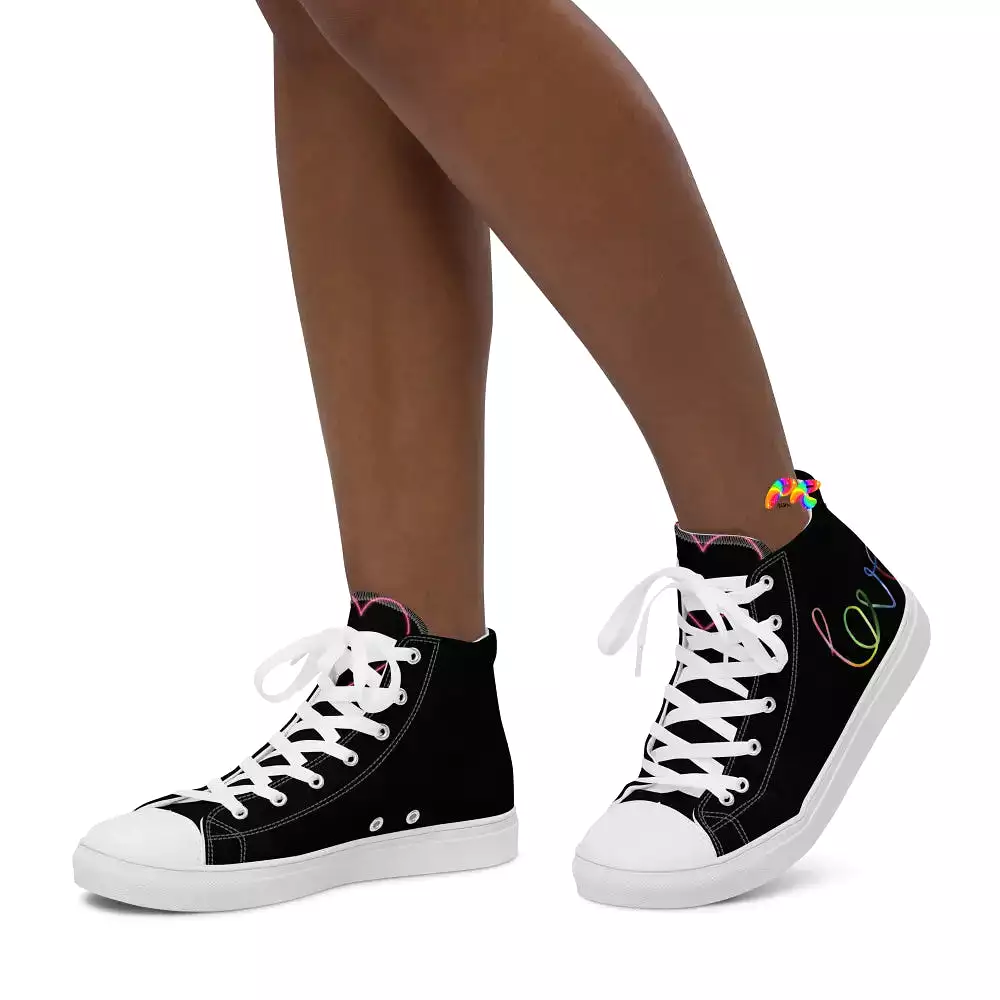 Rainbow Love with a Heart High Top Canvas Shoes