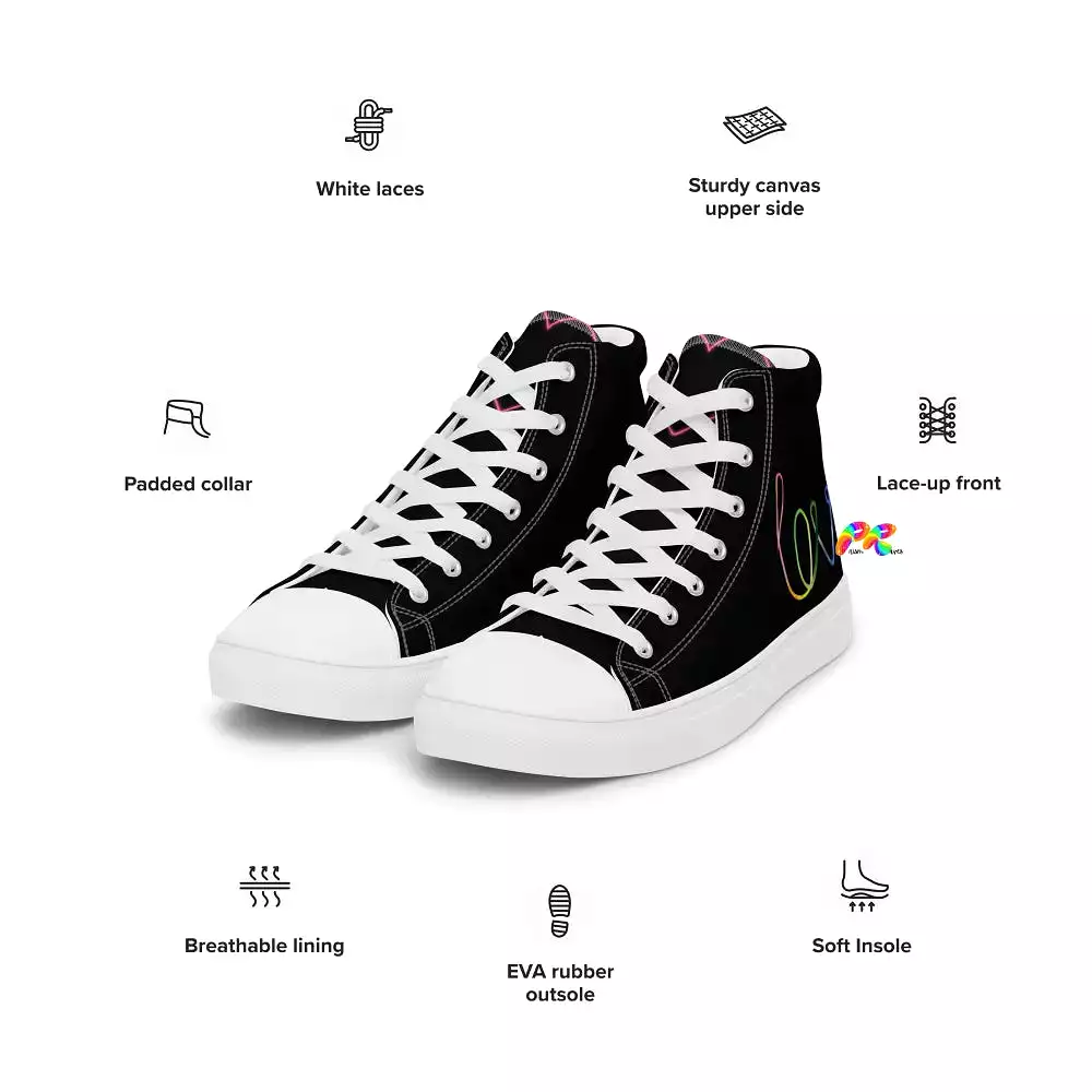 Rainbow Love with a Heart High Top Canvas Shoes