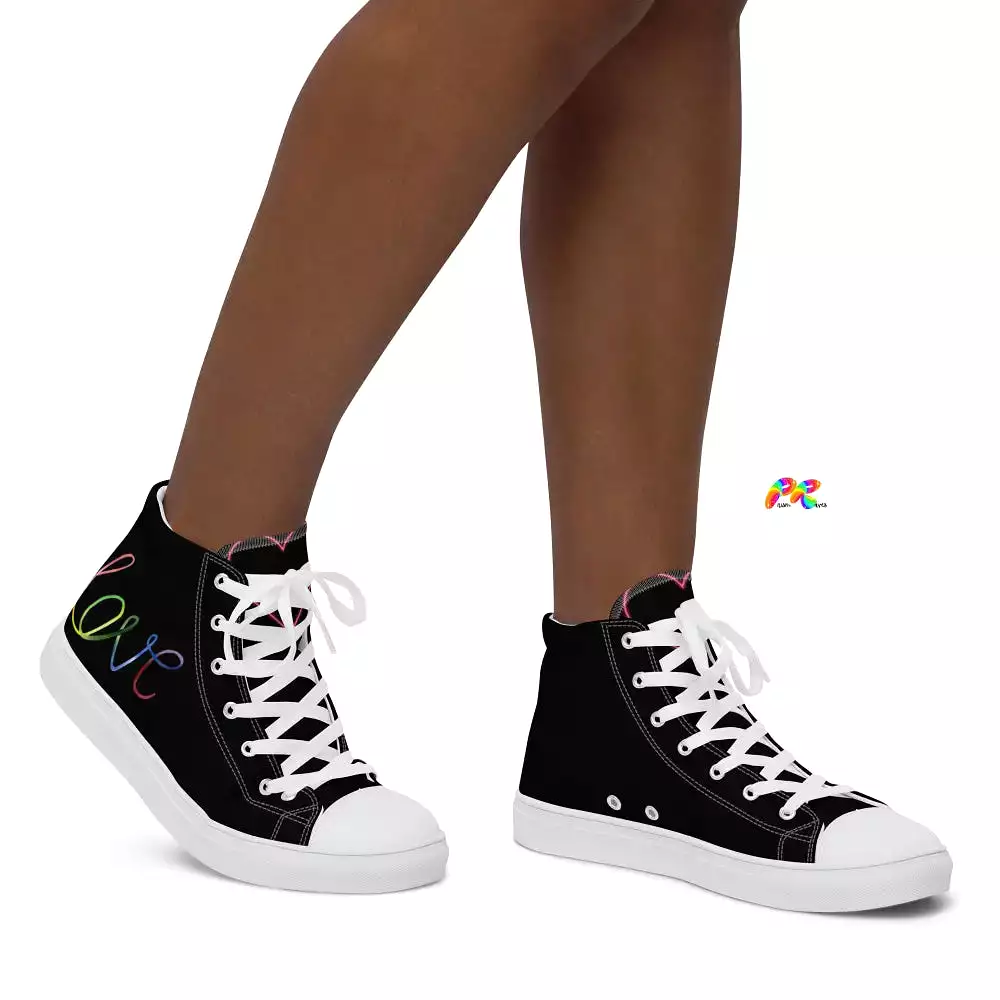 Rainbow Love with a Heart High Top Canvas Shoes