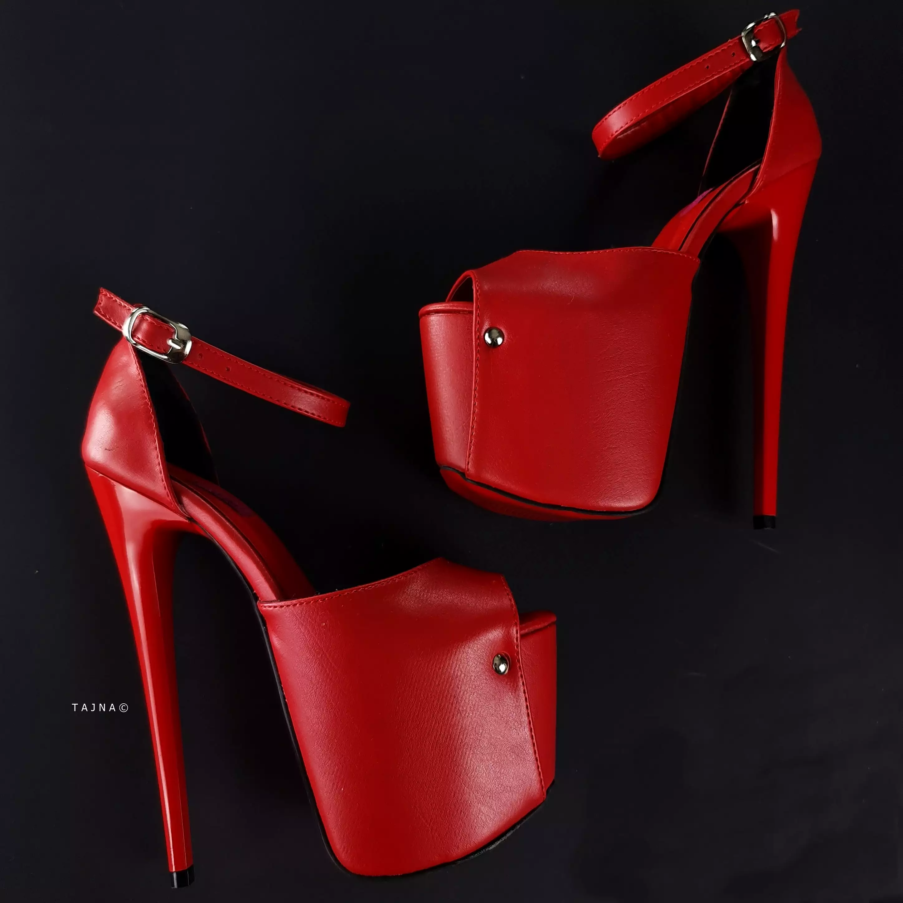 Red Matte Classic Ankle Strap High Heels