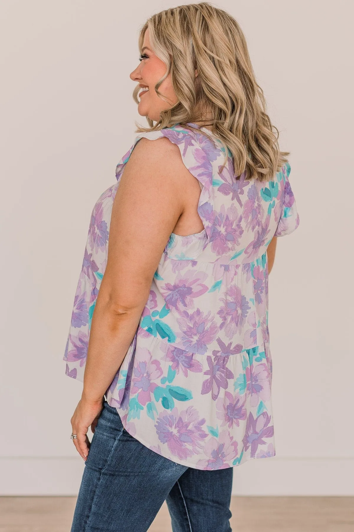 Rising Above Flutter Sleeve Blouse- Ivory & Lavender