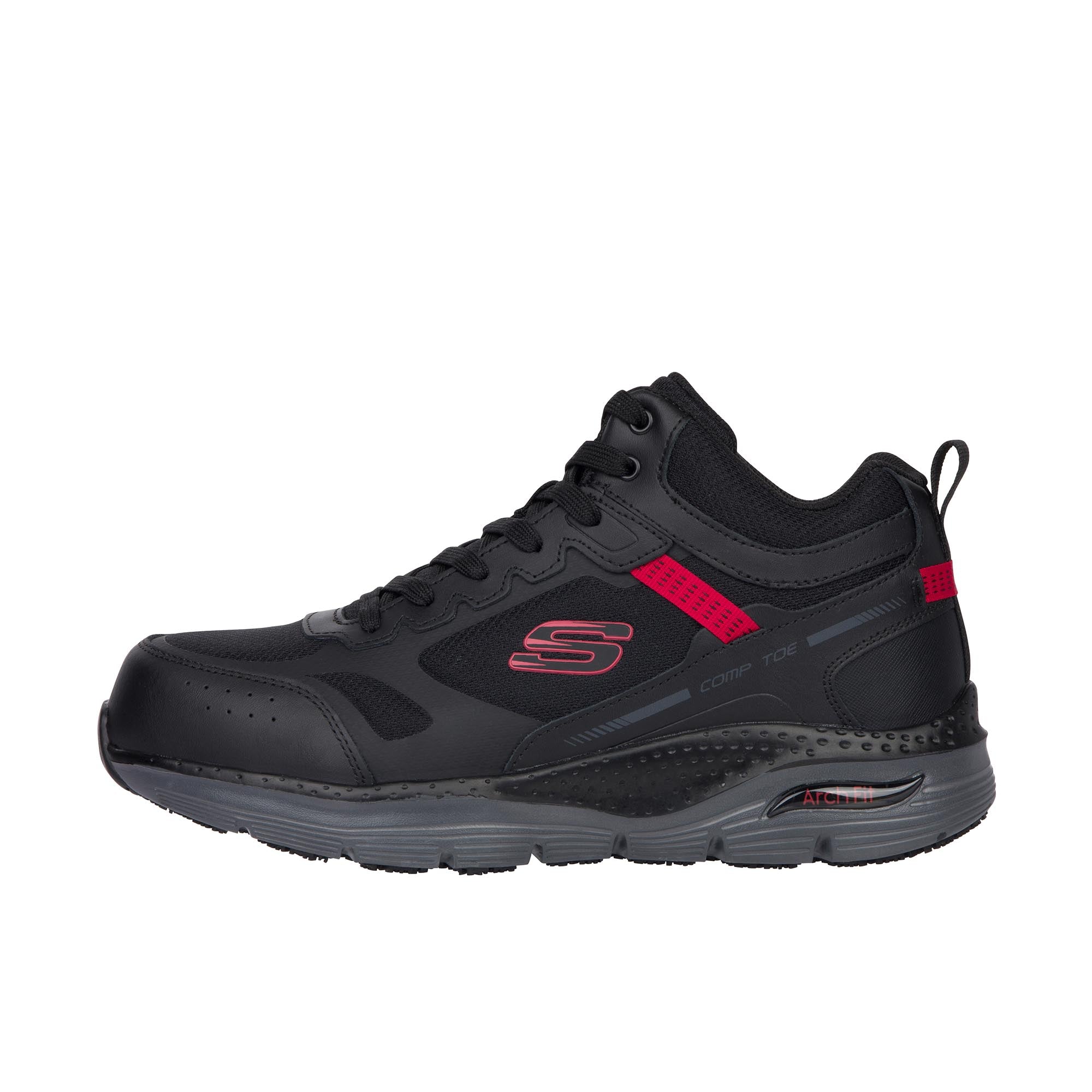 Skechers High Top Arch Fit Bensen Composite Toe Black Red