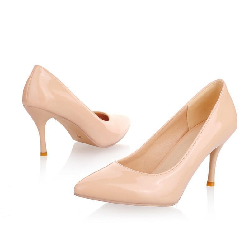 Solid Patent Leather Heeled Pumps Shoes