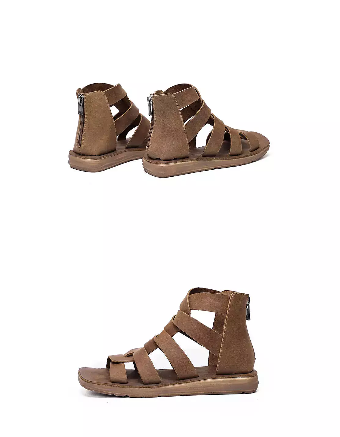 Square Toe Handmade Retro Soft Leather Strap Sandals JD032