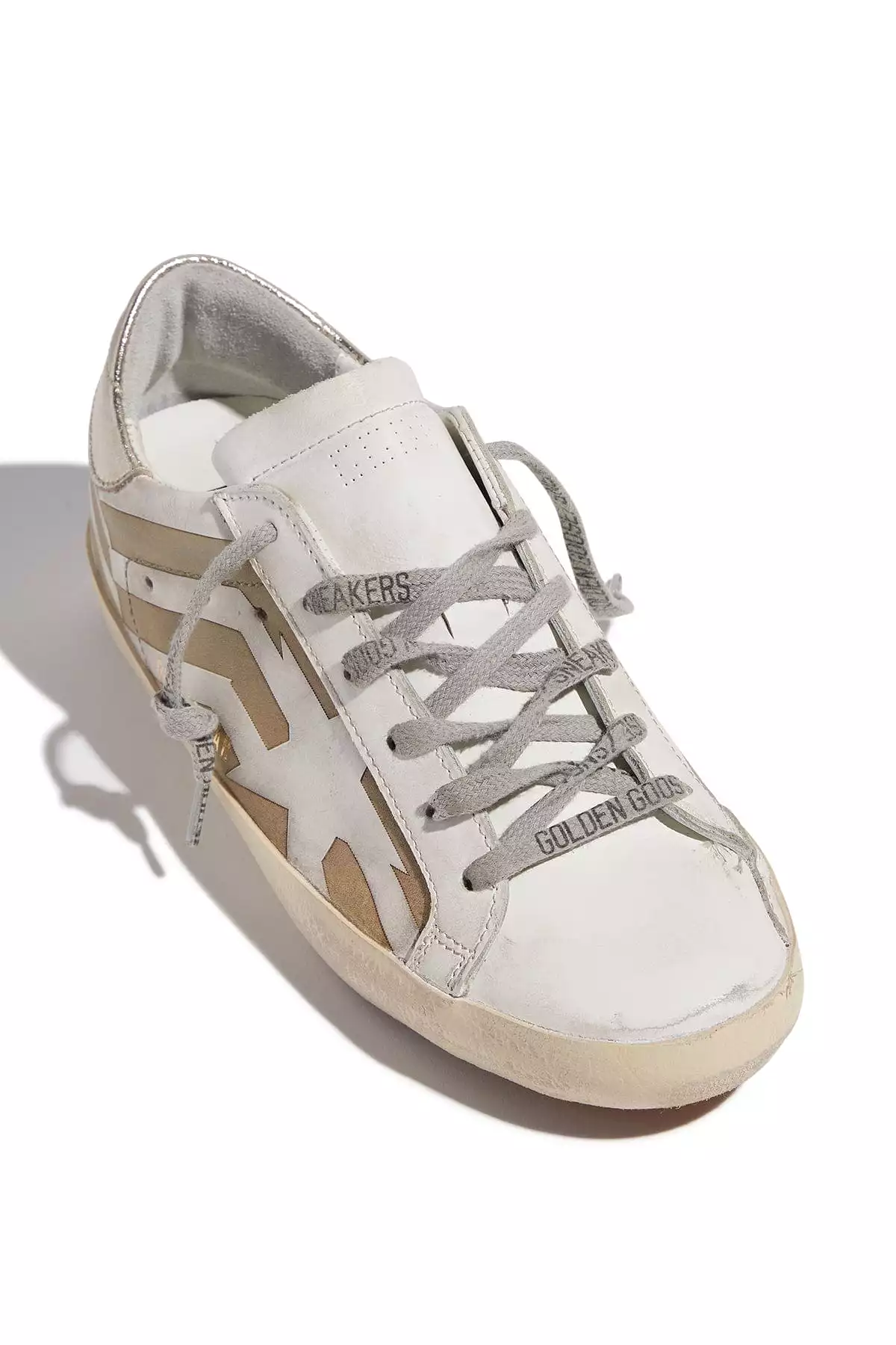 Superstar Sneaker with Lasercut Flag and Star in White/Brown/Platinum