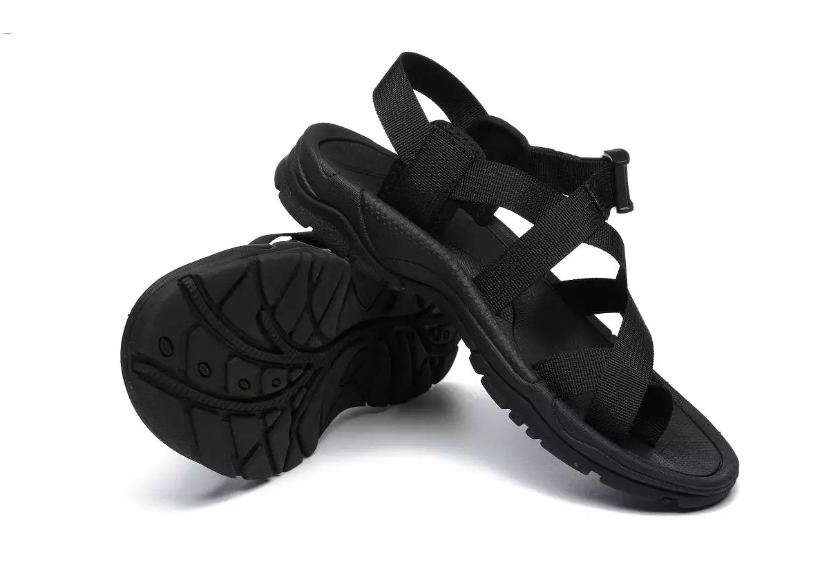 TARRAMARRA Strappy Flat Black Sandals Women Lucianna With Toe Loop