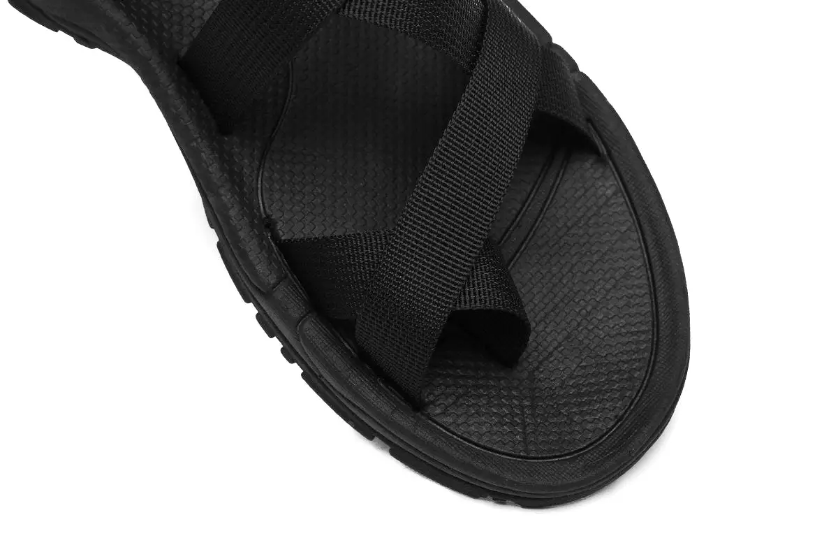 TARRAMARRA Strappy Flat Black Sandals Women Lucianna With Toe Loop