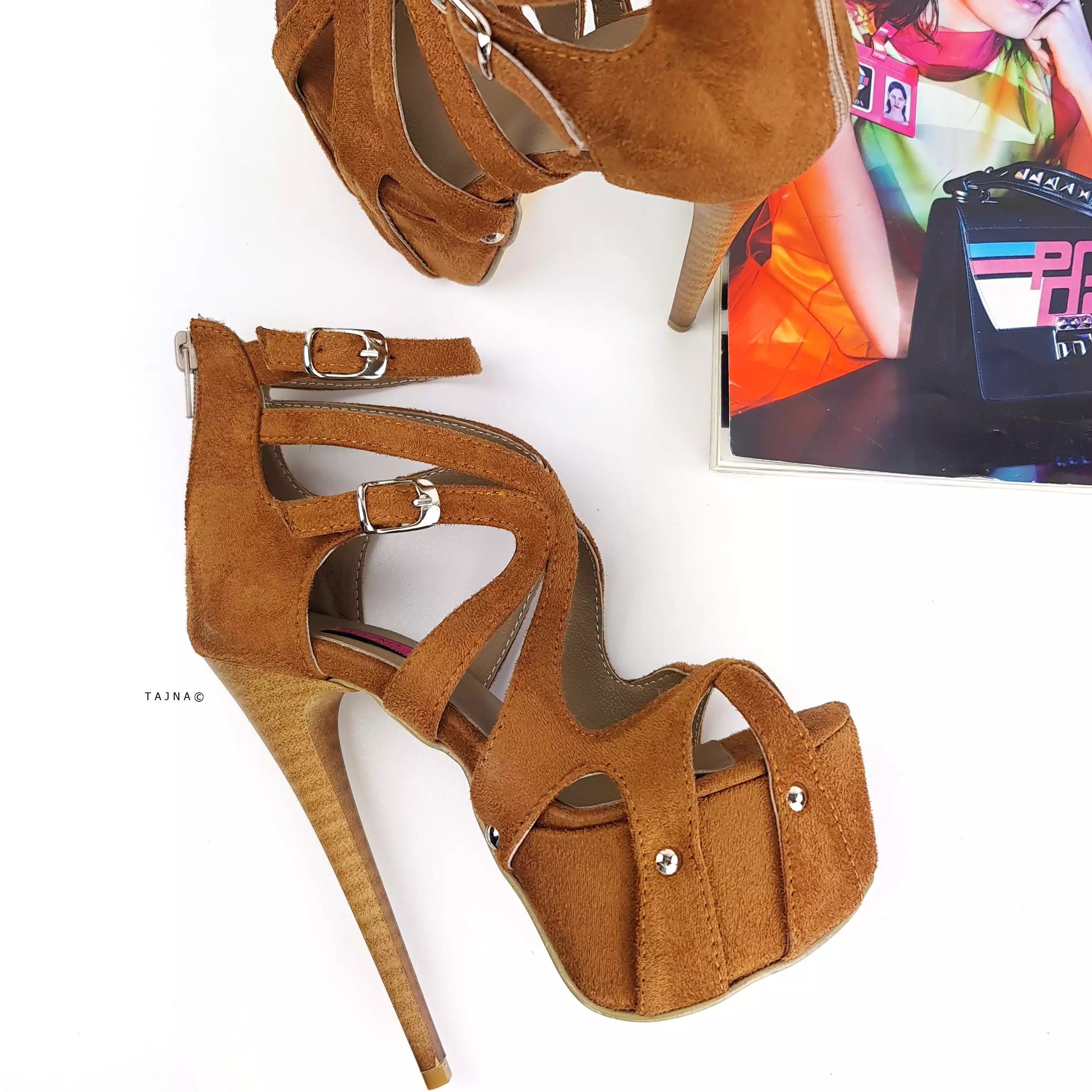 Tobacco Brown Suede Cage High Heels