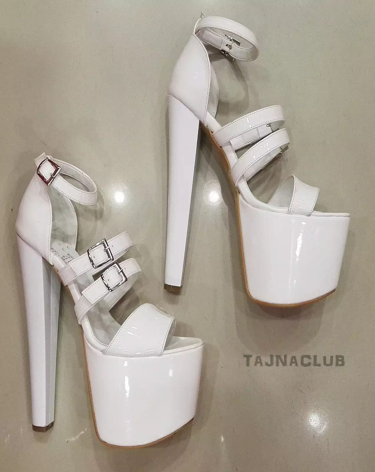 White Belt Buckle Platform High Heels