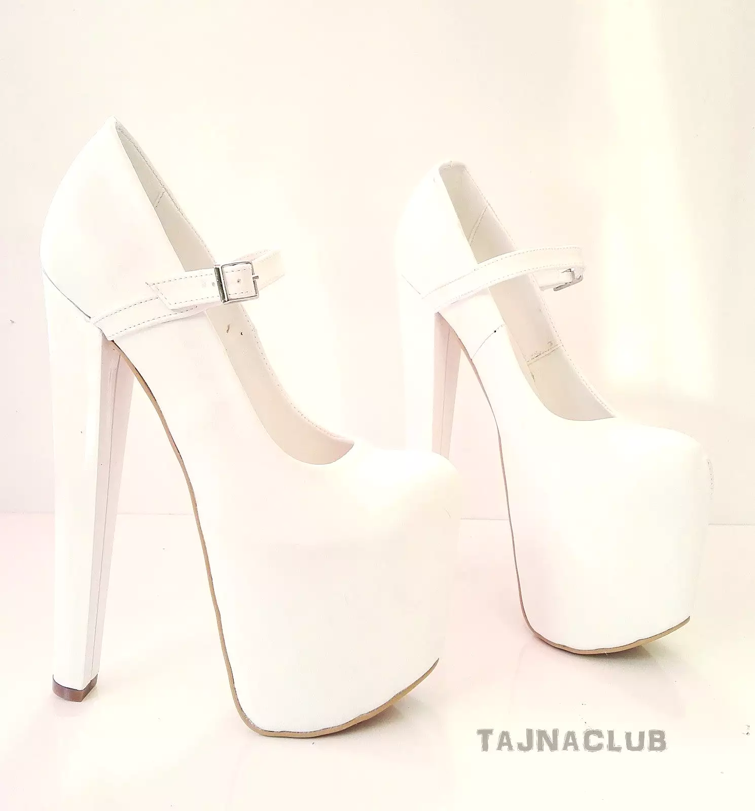 White Belt Buckle Platform High Heels