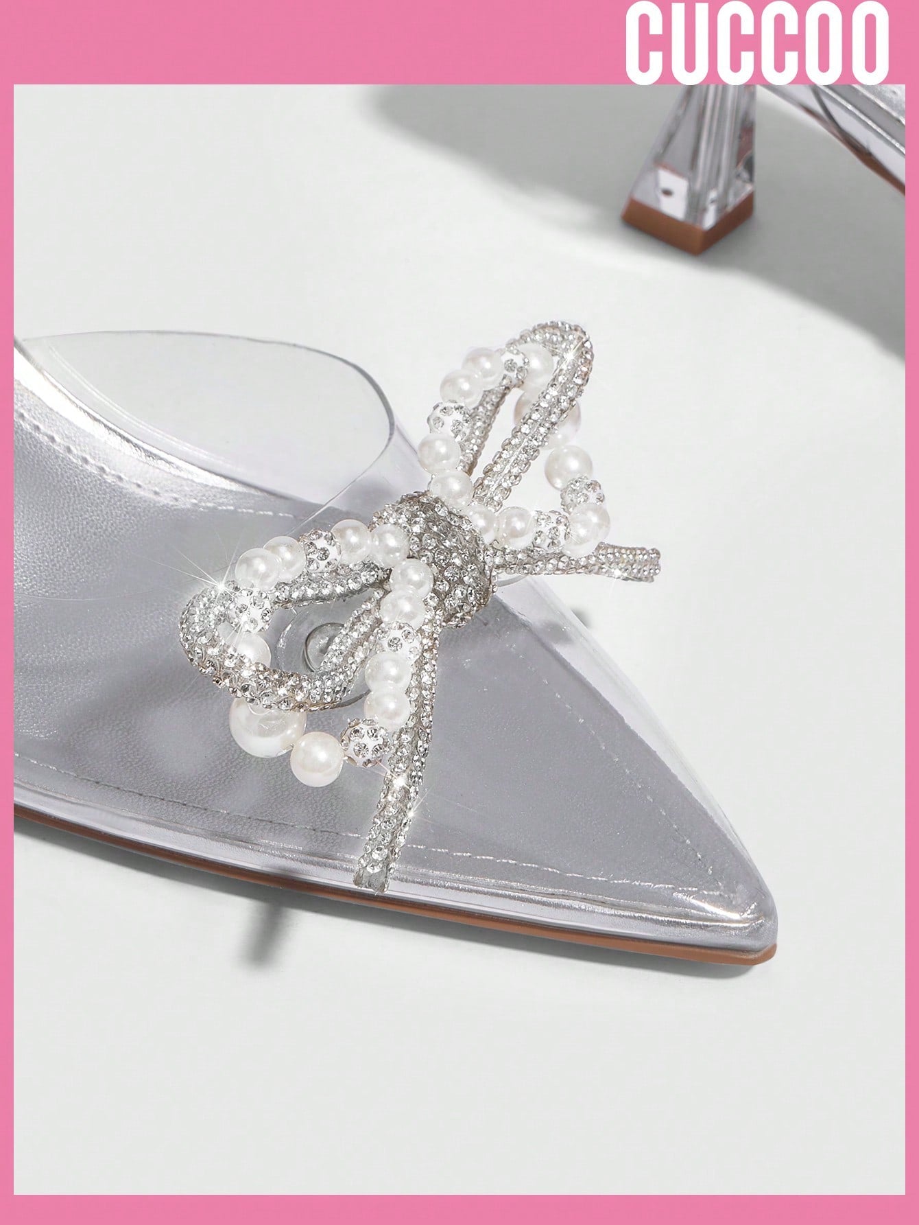 Woman Pumps Fashionable Silver Transparent Pvc Bow Decor Low Heel Slip-On Pumps With Back Strap For Spring And Summer