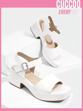 Woman Shoes Fashionable Lightweight Square Toe Slingback Sandals With Rhinestone Buckle For Commuting For Spring And Summer