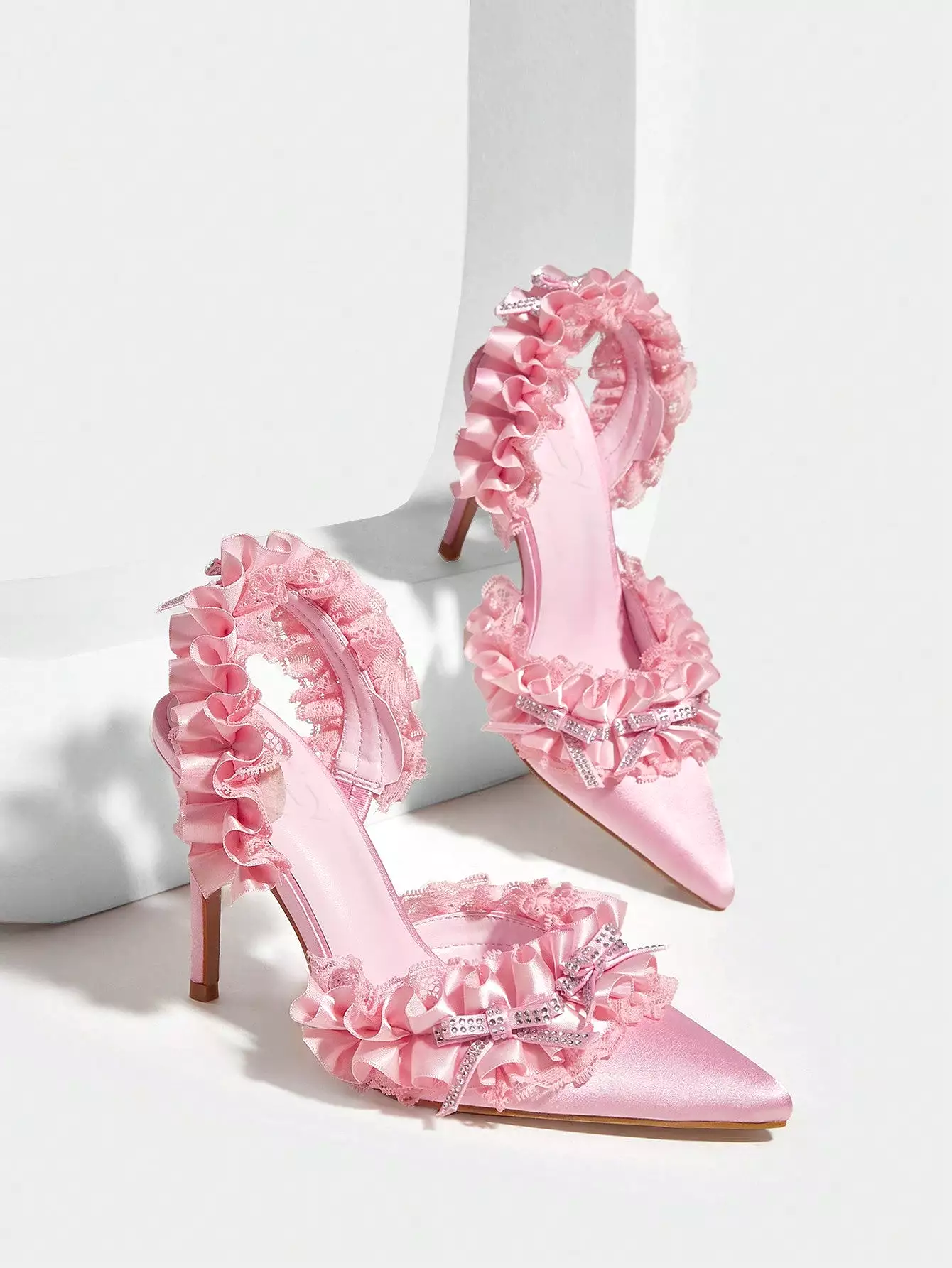 Woman Shoes Valentines Day Lace Detail Thin Heeled Slingback Sandals, Fashionable And Versatile For Summer