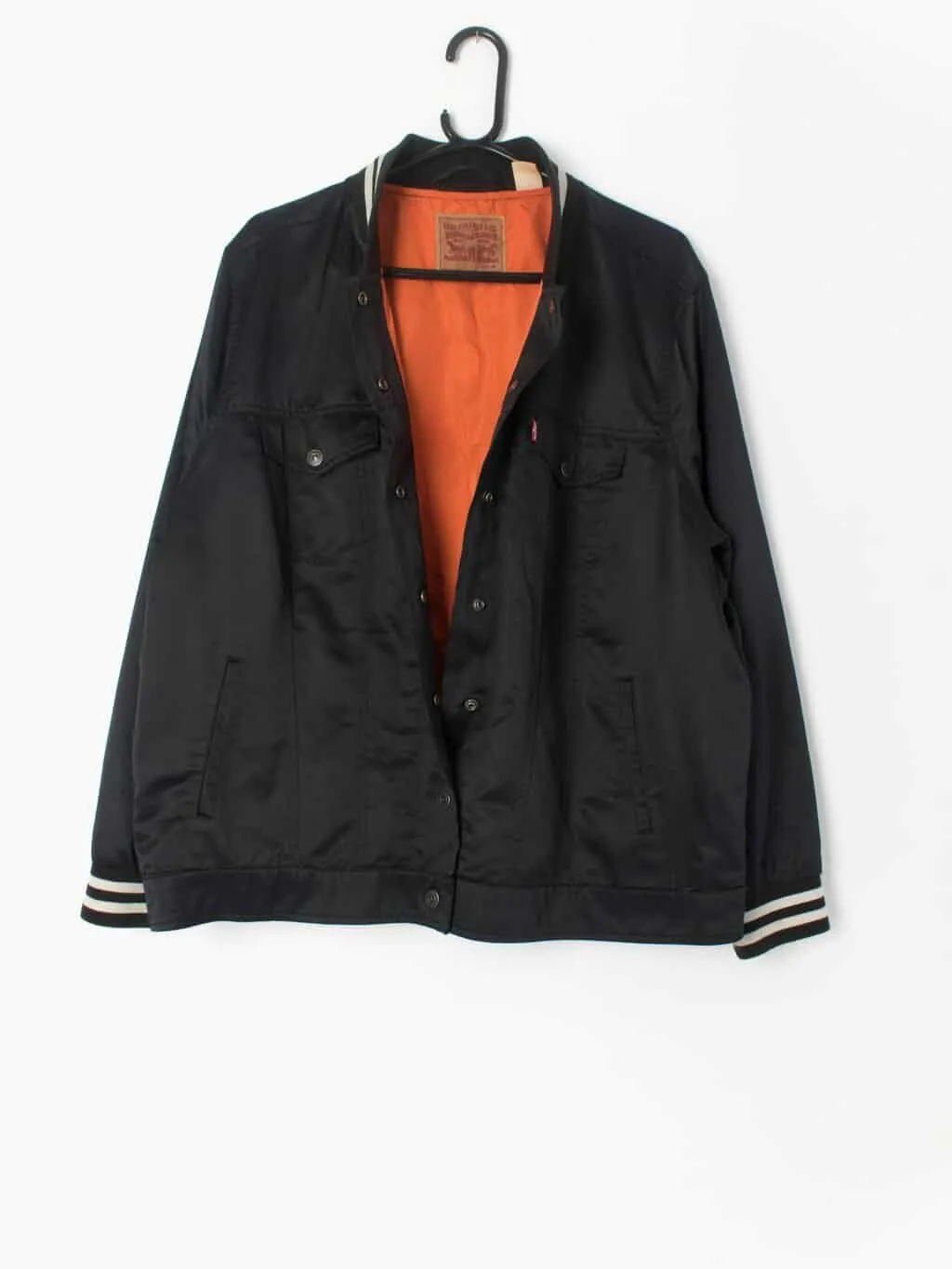 Women’s Levis varsity bomber style jacket in black with orange lining – XL / 2XL