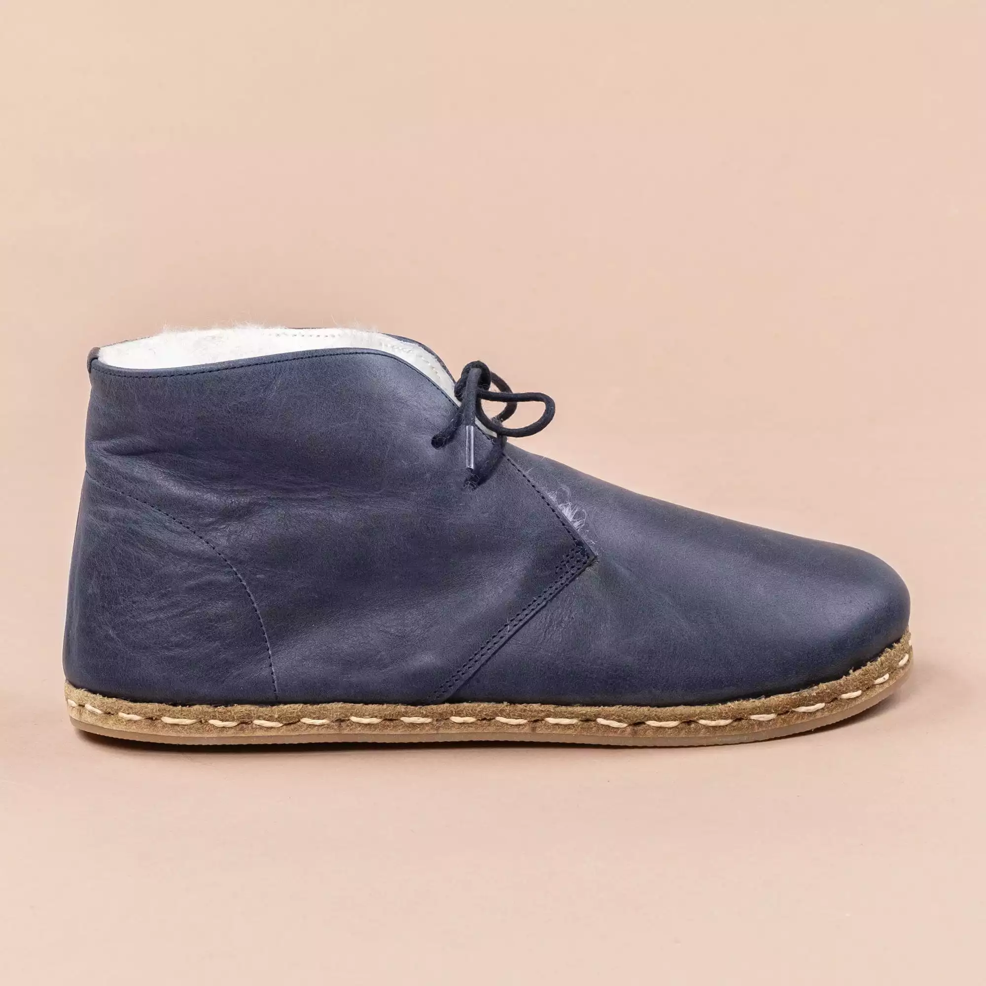 Women's Blue Barefoot Oxford Boots with Fur