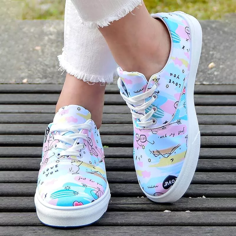 Women's Fashion Casual Daily Print Lace-up Flat Sneakers